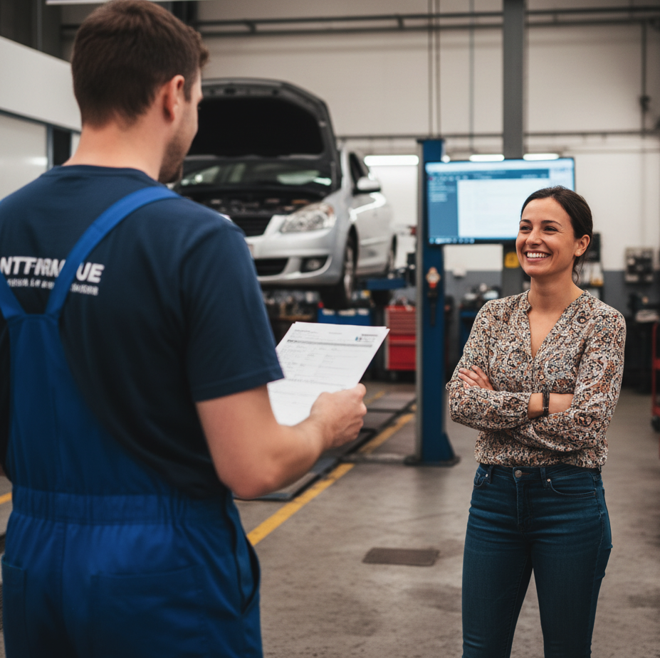 A person receiving car keys inside a new car